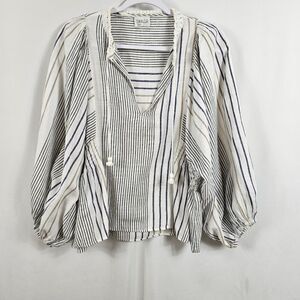 Saylor Long Sleeve Striped Blouse in White and Navy
